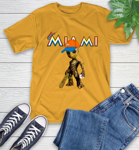 MLB Miami Marlins Groot Guardians Of The Galaxy Baseball T-Shirt 3