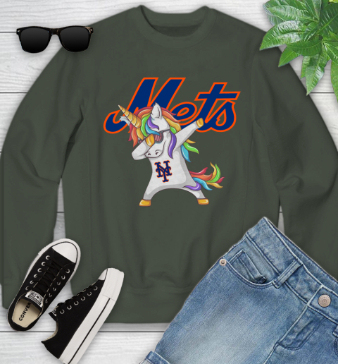 New York Mets MLB Baseball Funny Unicorn Dabbing Sports Youth Sweatshirt 10
