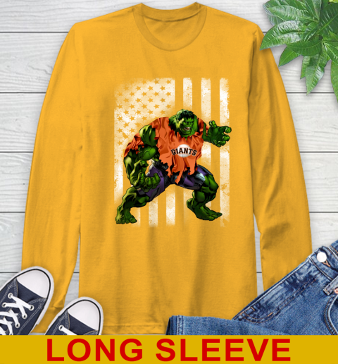 San Francisco Giants Hulk Marvel Avengers MLB Baseball American Flag Long Sleeve T-Shirt 2