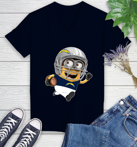 NFL San Diego Chargers Minions Disney Football Sports Women's V-Neck T-Shirt 3