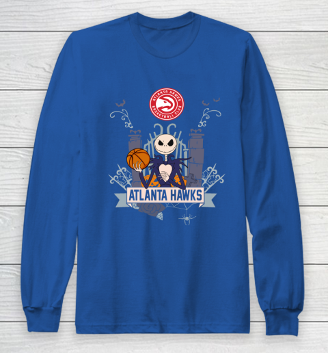 NBA Atlanta Hawks Basketball Jack Skellington Halloween Long Sleeve T-Shirt 6