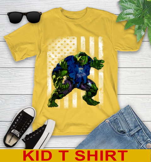Kansas City Royals Hulk Marvel Avengers MLB Baseball American Flag Youth T-Shirt 9