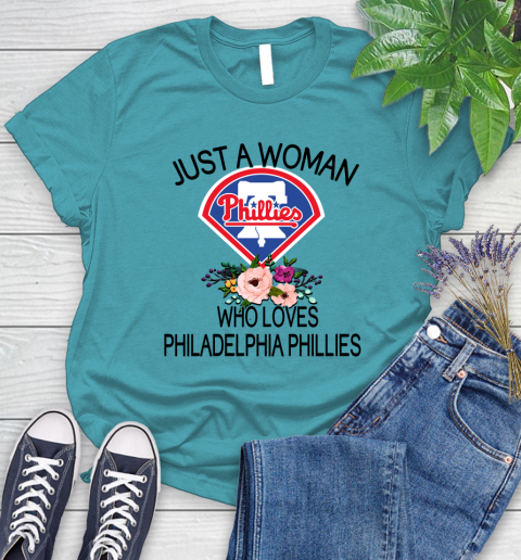 MLB Just A Woman Who Loves Philadelphia Phillies Baseball Sports Women's T-Shirt 11
