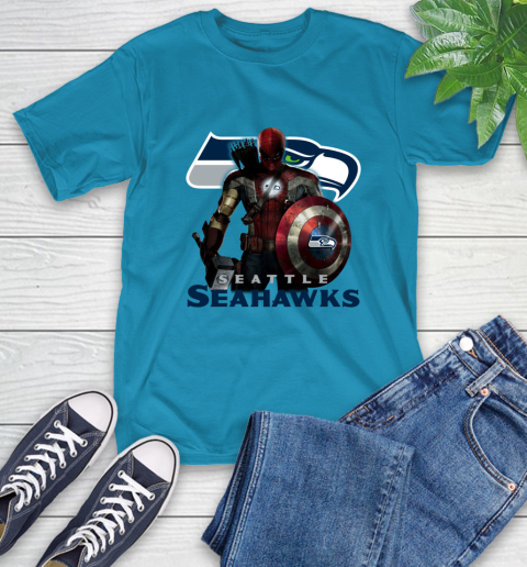 NFL Captain America Thor Spider Man Hawkeye Avengers Endgame Football Seattle Seahawks T-Shirt 8