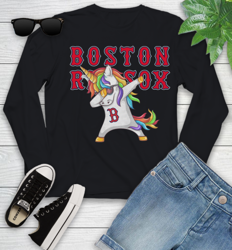 Boston Red Sox MLB Baseball Funny Unicorn Dabbing Sports Youth Long Sleeve 2