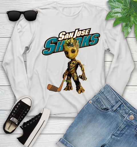 San Jose Sharks NHL Hockey Groot Marvel Guardians Of The Galaxy Youth Long Sleeve