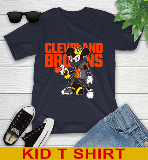 Cleveland Browns NFL Football Mickey Peace Sign Sports Youth T-Shirt 3