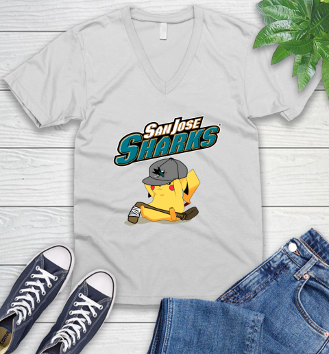 NHL Pikachu Hockey Sports San Jose Sharks V-Neck T-Shirt