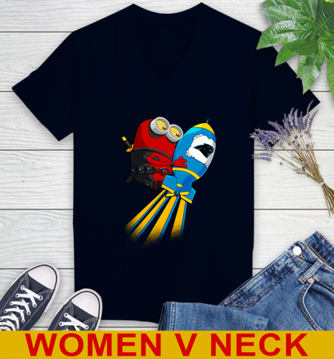 NFL Football Carolina Panthers Deadpool Minion Marvel Shirt Women's V-Neck T-Shirt 2