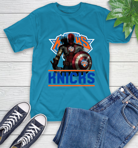 New York Knicks NBA Basketball Captain America Thor Spider Man Hawkeye Avengers T-Shirt 8