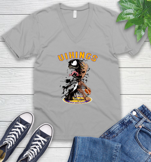 NFL Minnesota Vikings Football Venom Groot Guardians Of The Galaxy V-Neck T-Shirt 4