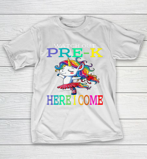 Watch Out Pre K Here I Come Unicorn Back To School T-Shirt