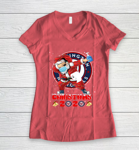 Washington Nationals Funny Santa Claus Dabbing Christmas 2020 MLB Women's V-Neck T-Shirt 4