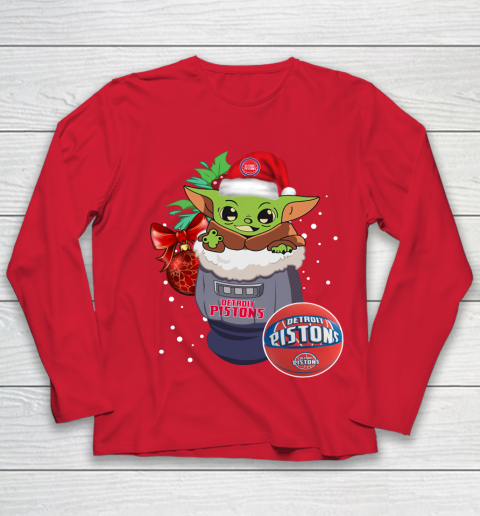Detroit Pistons Christmas Baby Yoda Star Wars Funny Happy NBA Youth Long Sleeve 10