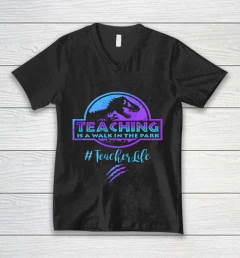 Teaching is a Walk in Park Teacher Life Funny Mothers Day V-Neck T-Shirt