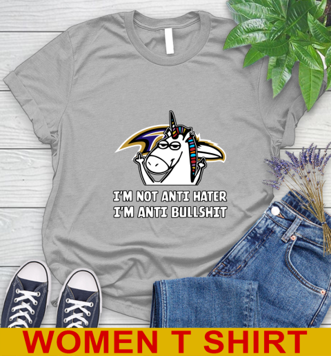 Baltimore Ravens NFL Football Unicorn I'm Not Anti Hater I'm Anti Bullshit Women's T-Shirt 5
