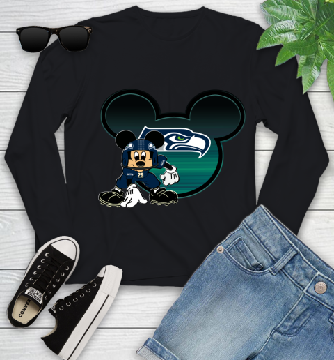 NFL Seattle Seahawks Mickey Mouse Disney Football T Shirt Youth Long Sleeve 2