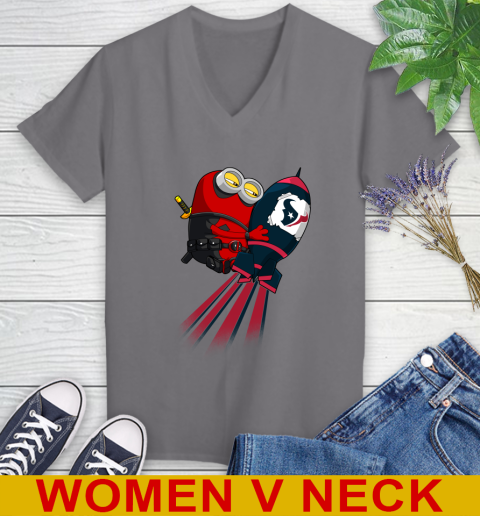 NFL Football Houston Texans Deadpool Minion Marvel Shirt Women's V-Neck T-Shirt 11