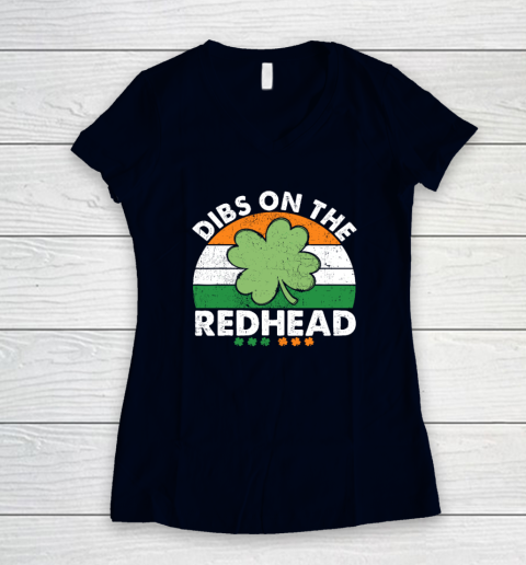 Dibs On The Redhead Funny St Patricks Day Drinking Women's V-Neck T-Shirt 2