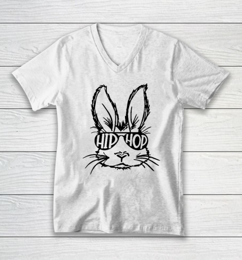 Hip Hop Bunny Face With Sunglasses Easter Day V-Neck T-Shirt