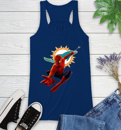 NFL Spider Man Avengers Endgame Football Miami Dolphins Racerback Tank 9