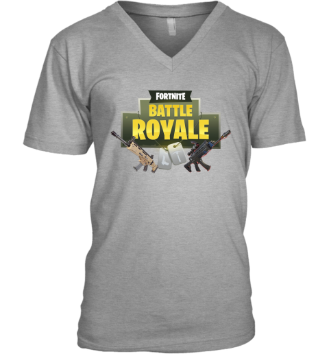 ioz7 fortnite battle royale logo with assault rifle shirts v neck unisex 8 front sport grey