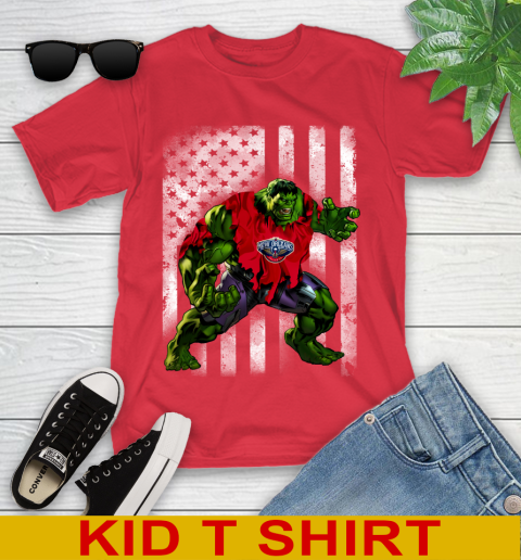 New Orleans Pelicans Hulk Marvel Avengers NBA Basketball American Flag Youth T-Shirt 11