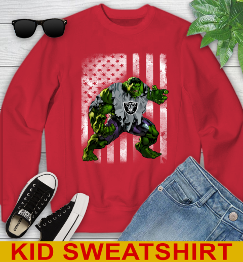 Oakland Raiders Hulk Marvel Avengers NFL Football American Flag Youth Sweatshirt 7