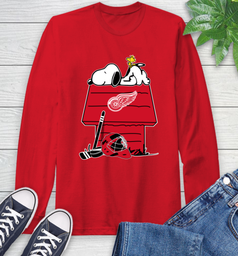 Detroit Red Wings NHL Hockey Snoopy Woodstock The Peanuts Movie Long Sleeve T-Shirt 10