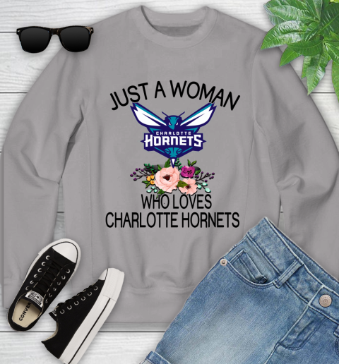 NBA Just A Woman Who Loves Charlotte Hornets Basketball Sports Youth Sweatshirt 2