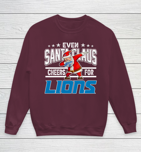 Detroit Lions Even Santa Claus Cheers For Christmas NFL Youth Sweatshirt 4