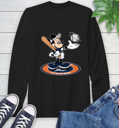 MLB Baseball Detroit Tigers Cheerful Mickey Disney Shirt Long Sleeve T-Shirt