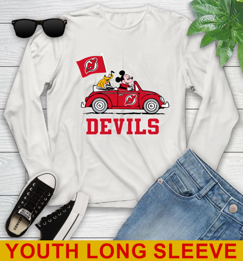 NHL Hockey New Jersey Devils Pluto Mickey Driving Disney Shirt Youth Long Sleeve 12