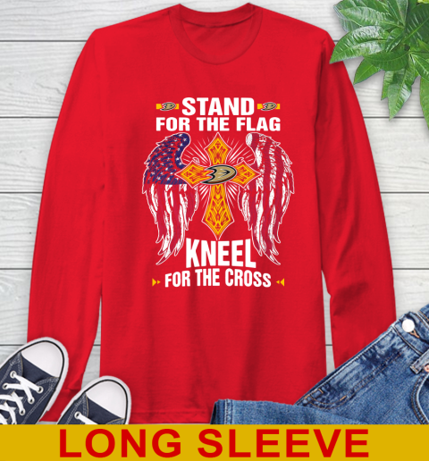 NHL Hockey Anaheim Ducks Stand For Flag Kneel For The Cross Shirt Long Sleeve T-Shirt 12
