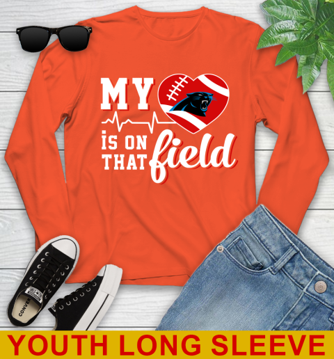 NFL My Heart Is On That Field Football Sports Carolina Panthers Youth Long Sleeve 3