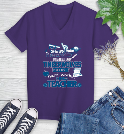 Minnesota Timberwolves NBA I'm A Difference Making Student Caring Basketball Loving Kinda Teacher Women's V-Neck T-Shirt 3