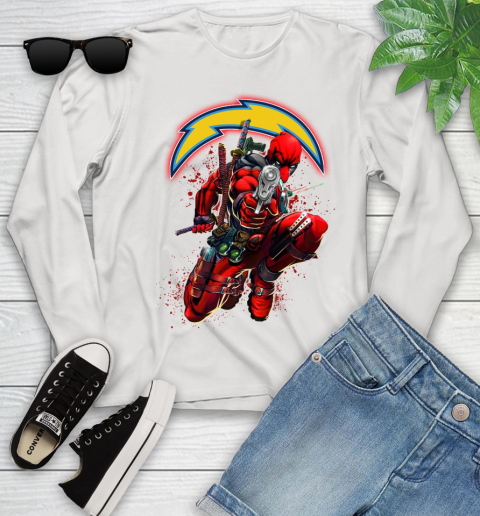 NFL Deadpool Marvel Comics Sports Football Los Angeles Chargers Youth Long Sleeve
