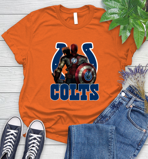 NFL Captain America Thor Spider Man Hawkeye Avengers Endgame Football Indianapolis Colts Women's T-Shirt 4