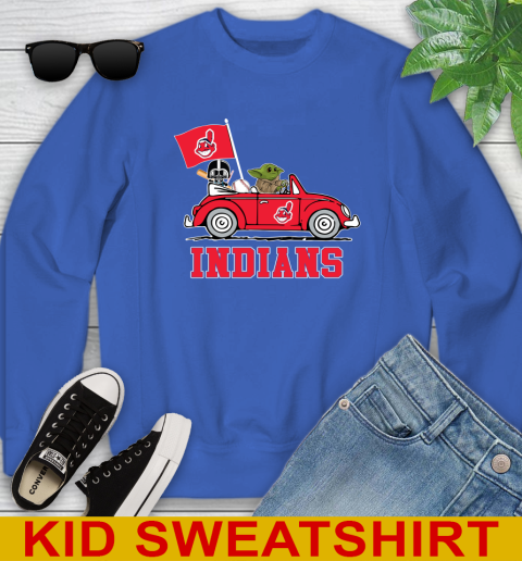 MLB Baseball Cleveland Indians Darth Vader Baby Yoda Driving Star Wars Shirt Youth Sweatshirt 7