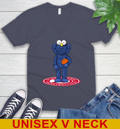 NBA Basketball Atlanta Hawks Kaws Bff Blue Figure Shirt V-Neck T-Shirt 8