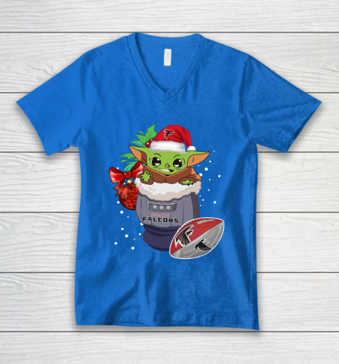 Atlanta Falcons Christmas Baby Yoda Star Wars Funny Happy NFL V-Neck T-Shirt 6
