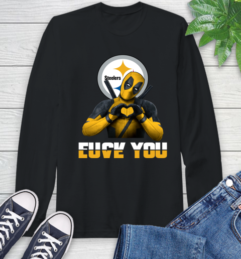 NHL Pittsburgh Steelers Deadpool Love You Fuck You Football Sports Long Sleeve T-Shirt