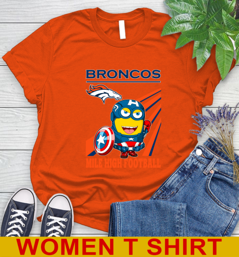 NFL Football Denver Broncos Captain America Marvel Avengers Minion Shirt Women's T-Shirt 3