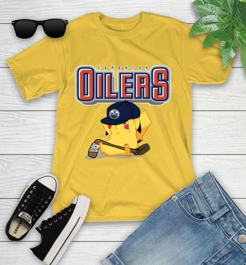 NHL Pikachu Hockey Sports Edmonton Oilers Youth T-Shirt 8