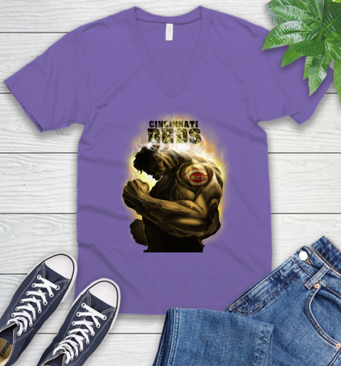 Cincinnati Reds MLB Baseball Hulk Marvel Avengers Sports V-Neck T-Shirt 9
