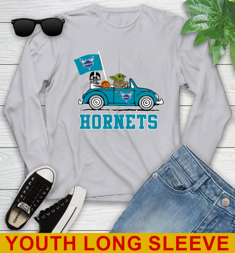 NBA Basketball Charlotte Hornets Darth Vader Baby Yoda Driving Star Wars Shirt Youth Long Sleeve 6