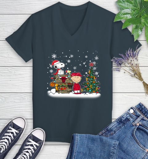 Chicago Bulls NBA Basketball Christmas The Peanuts Movie Snoopy Championship Women's V-Neck T-Shirt 8