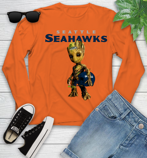 Seattle Seahawks NFL Football Groot Marvel Guardians Of The Galaxy Youth Long Sleeve 4