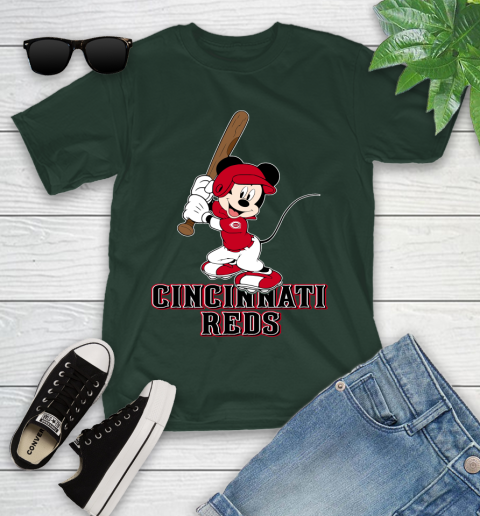MLB Baseball Cincinnati Reds Cheerful Mickey Mouse Shirt Youth T-Shirt 5