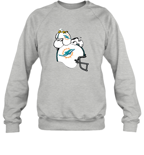 qj0t snoopy and woodstock resting on minami dolphins helmet sweatshirt 35 front sport grey